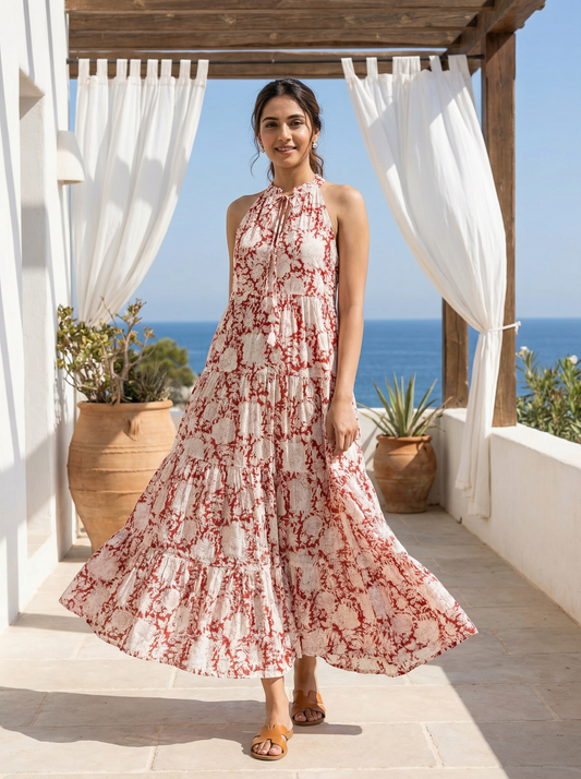 Terra Floral Tiered Halter Maxi Dress