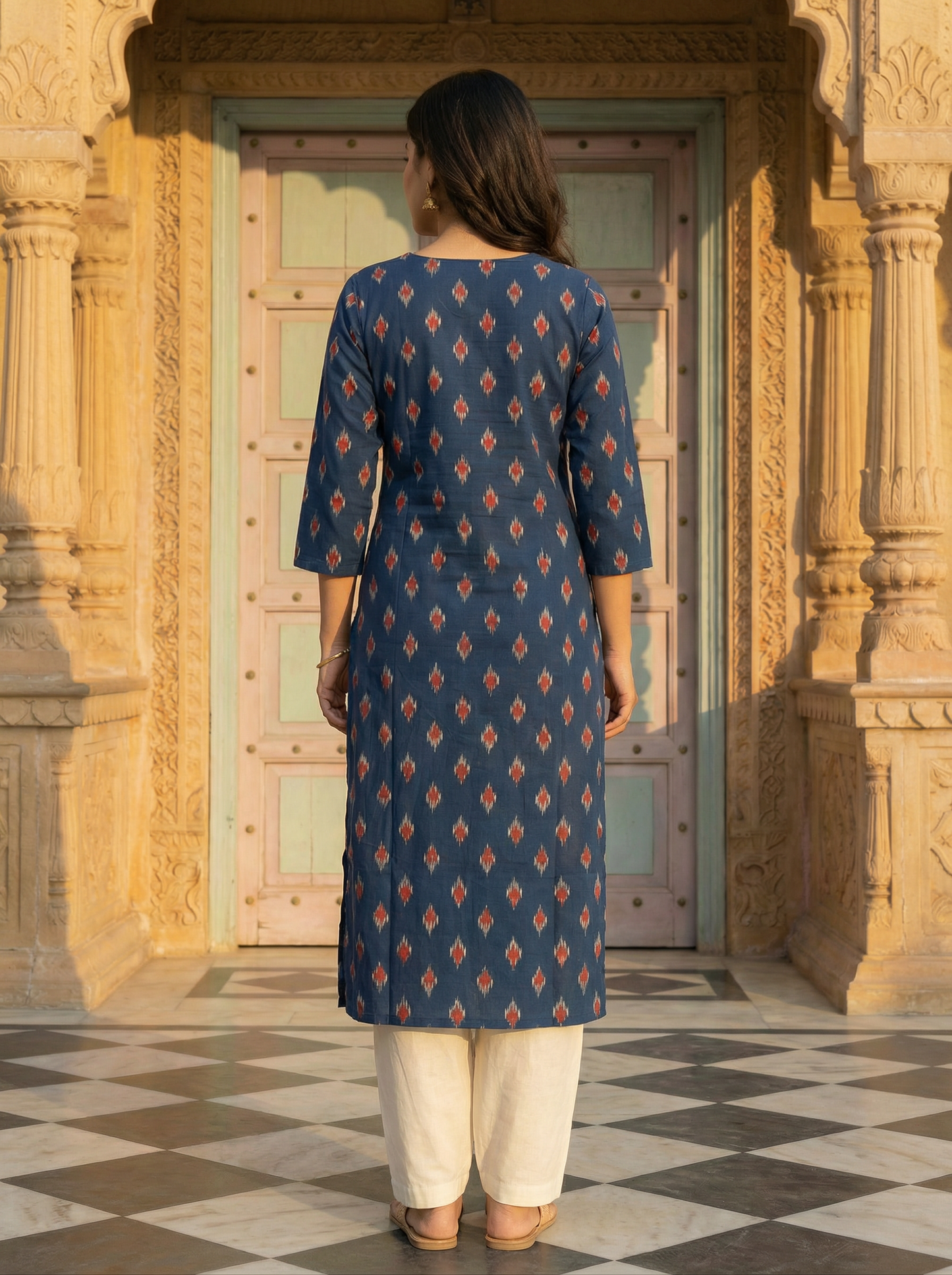 Indigo Premium Cotton Ikat Straight Kurti