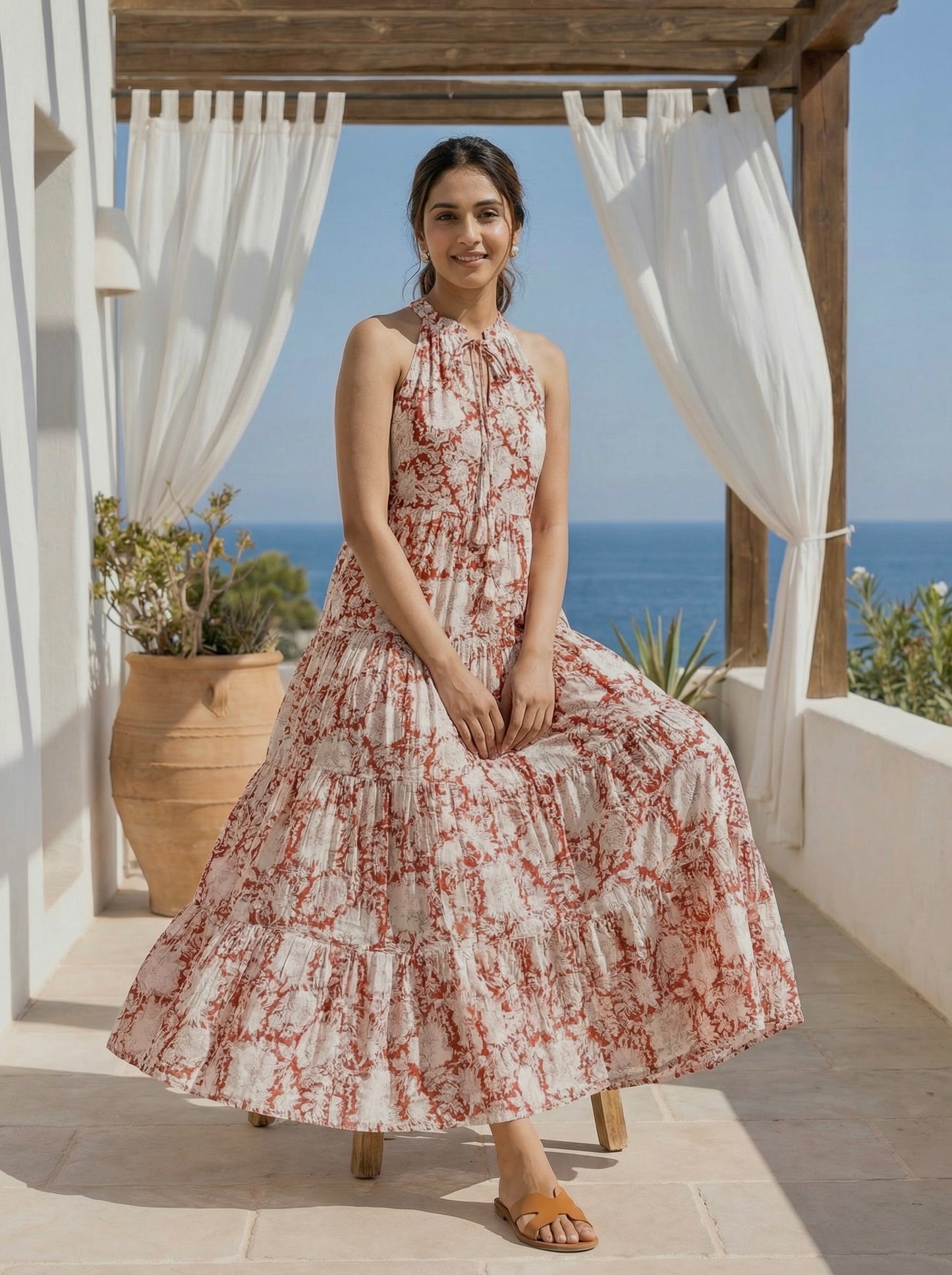 Terra Floral Tiered Halter Maxi Dress