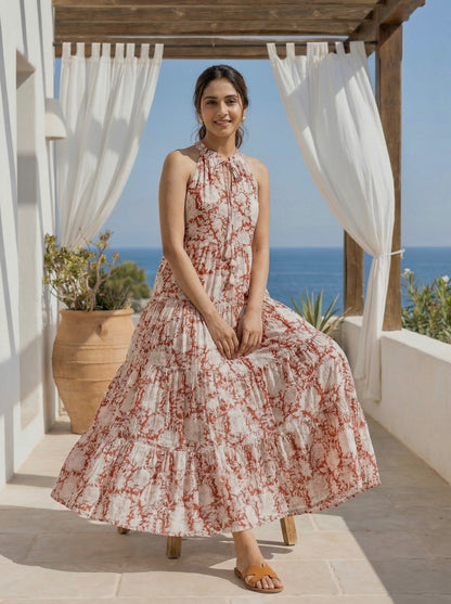 Terra Floral Tiered Halter Maxi Dress