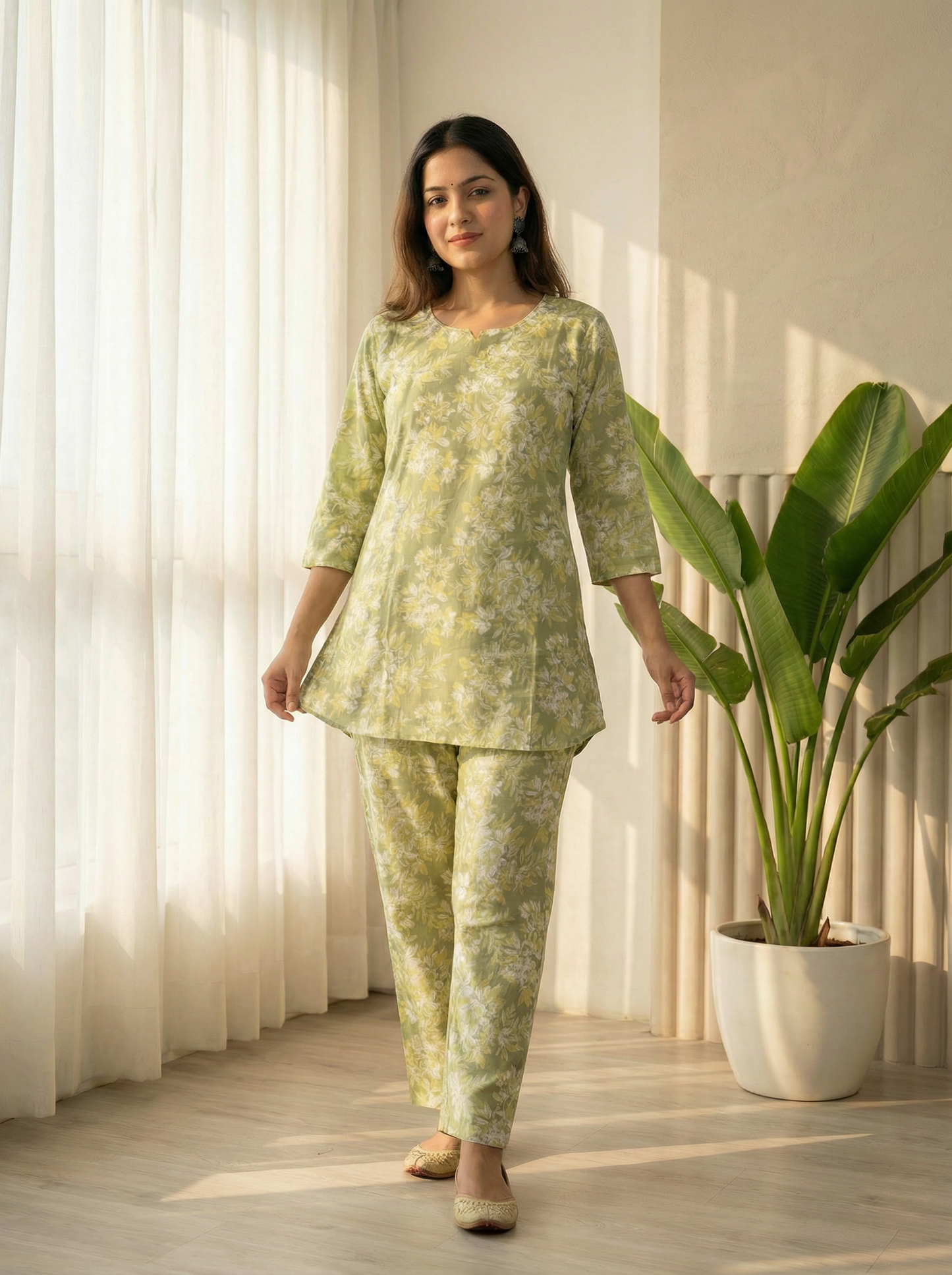 Meadow Bloom Cotton Co-ord Set
Sage Green · Floral Block Print · 2-Piece Set