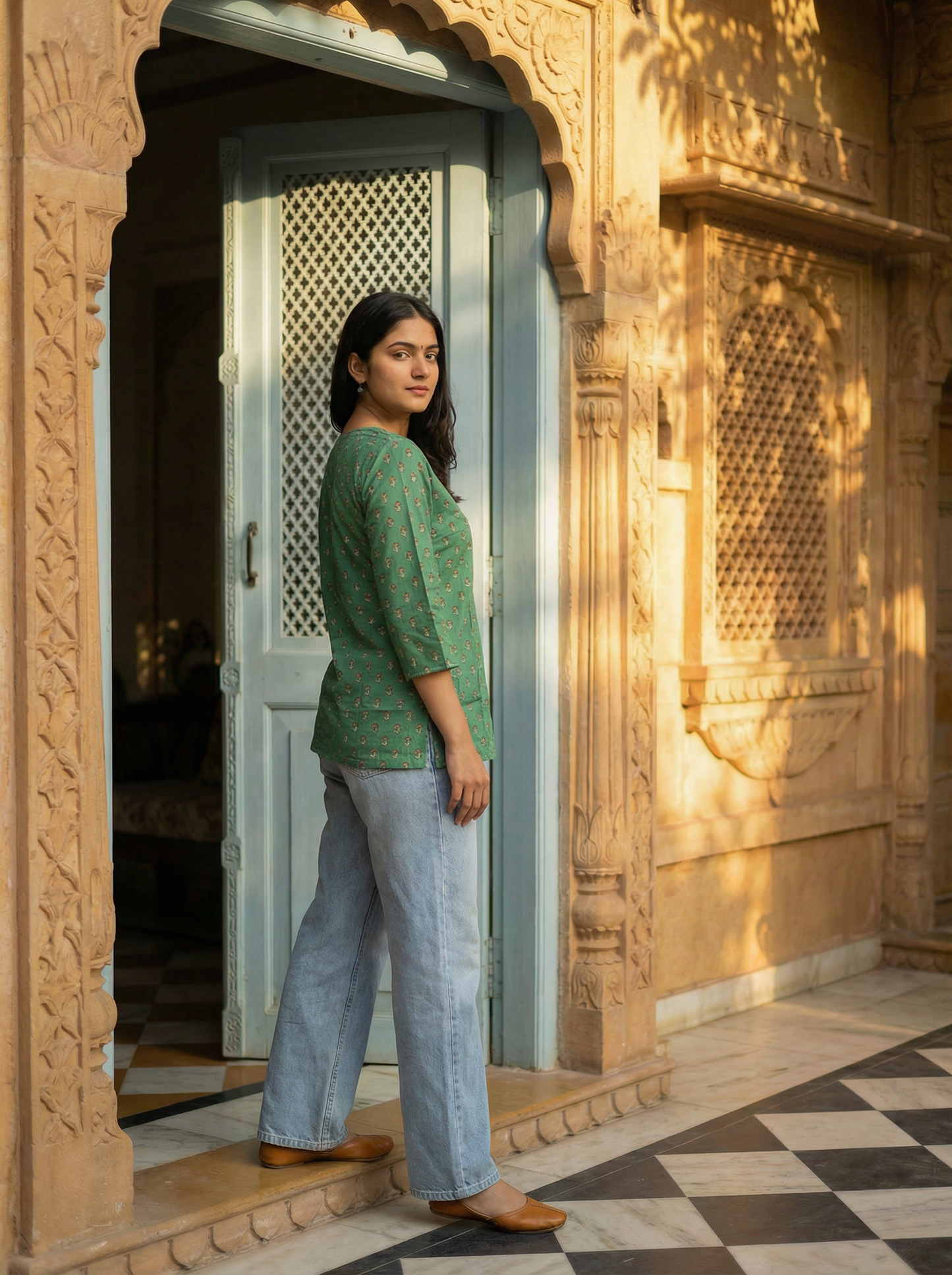 Forest Butti Blockprint premium Cotton Short Kurti