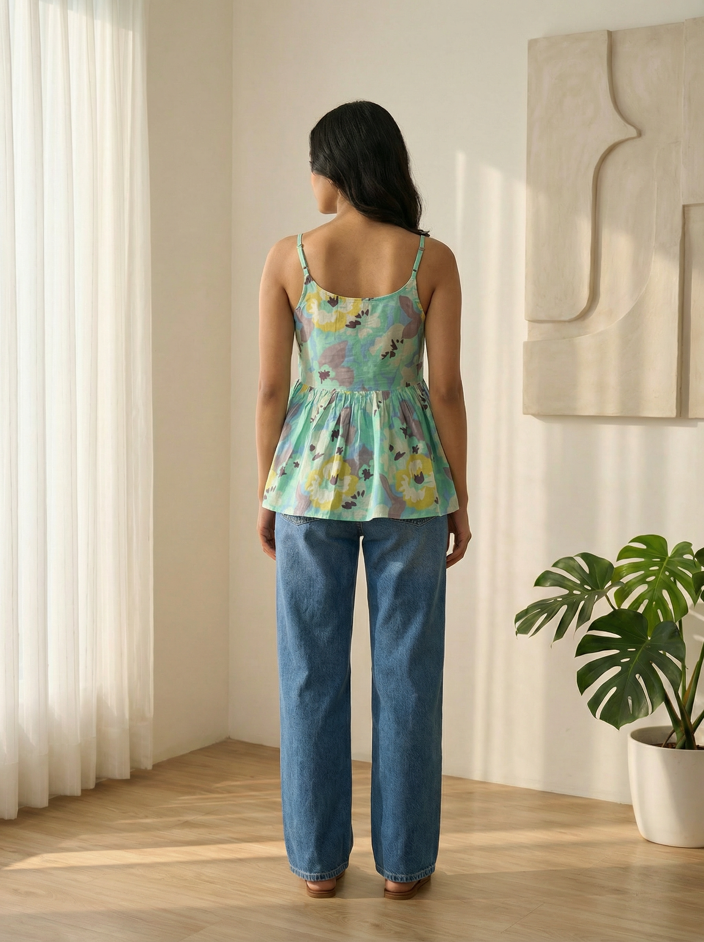 Summer Abstract Bloom Peplum Strappy Kurti Top