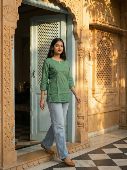 Forest Butti Blockprint premium Cotton Short Kurti