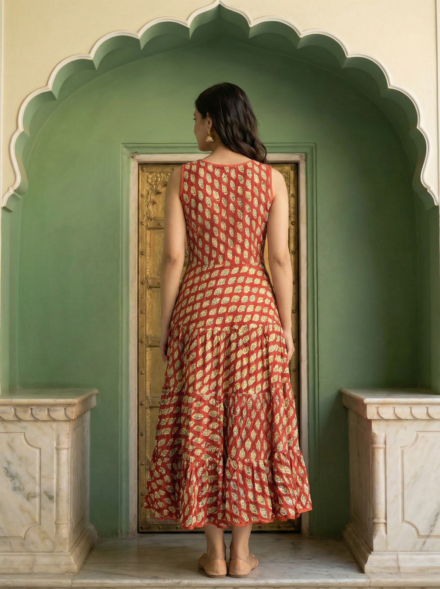 Soft Cambric Cotton Hand Block Floral Print Anarkali Kurti with Heavy Flare
