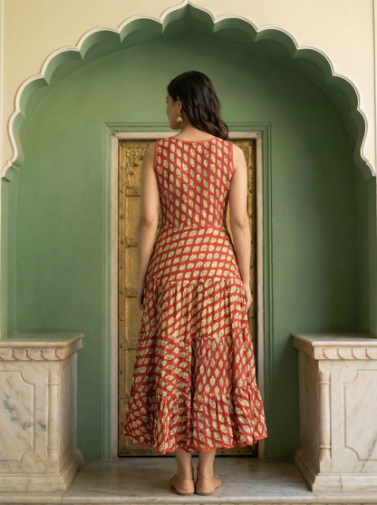 Soft Cambric Cotton Hand Block Floral Print Anarkali Kurti with Heavy Flare