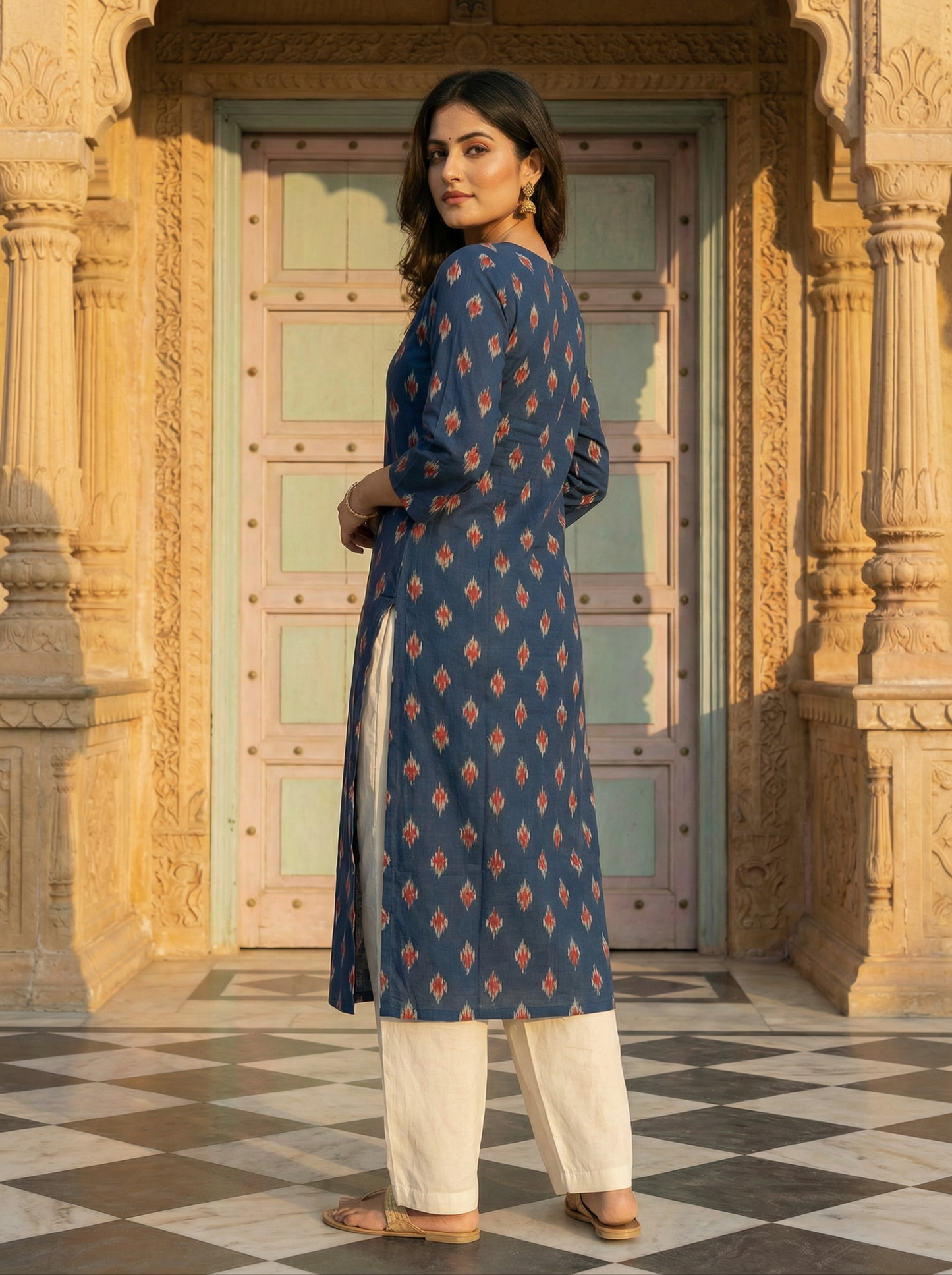 Indigo Premium Cotton Ikat Straight Kurti