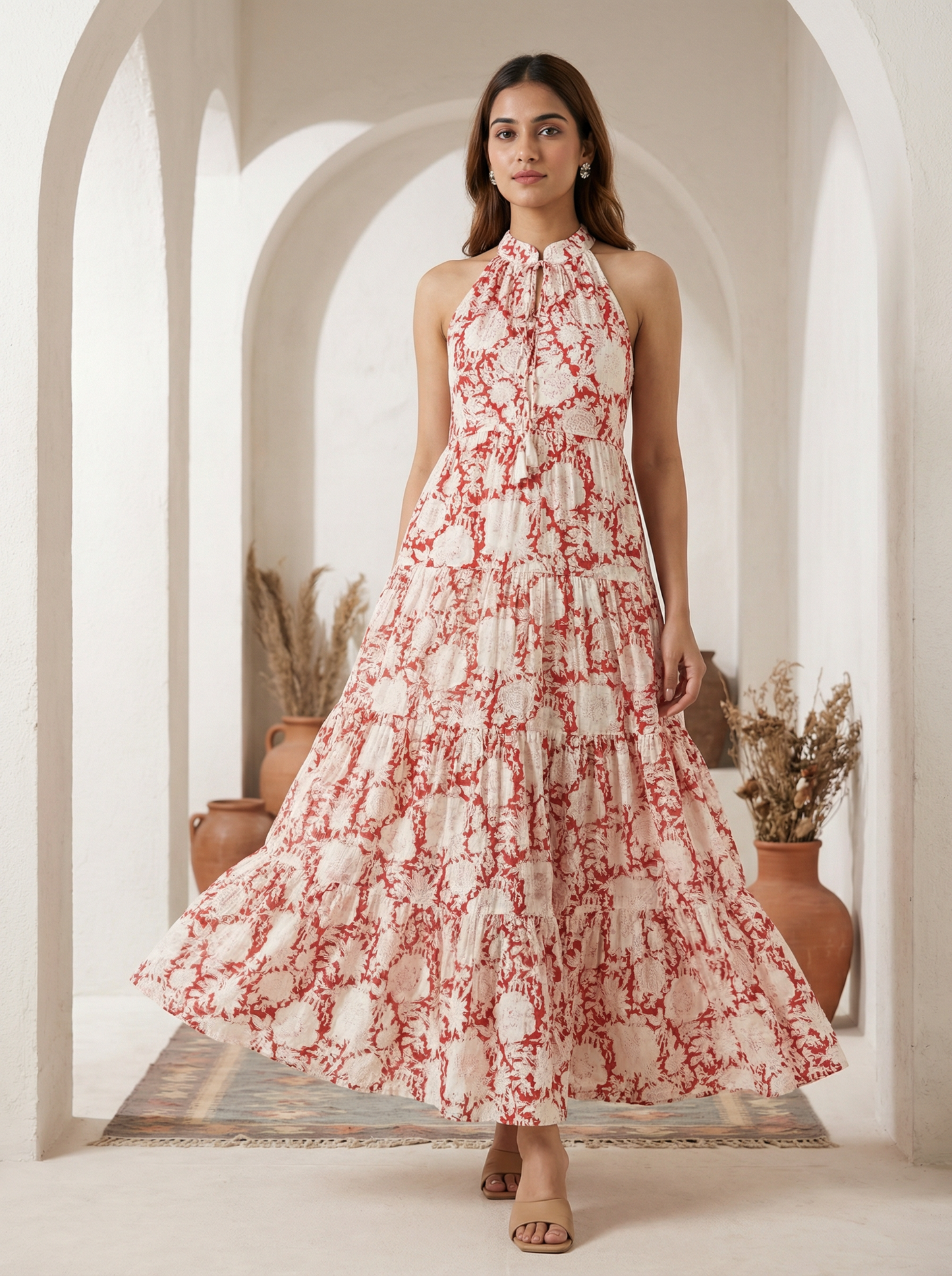 Terra Floral Tiered Halter Maxi Dress