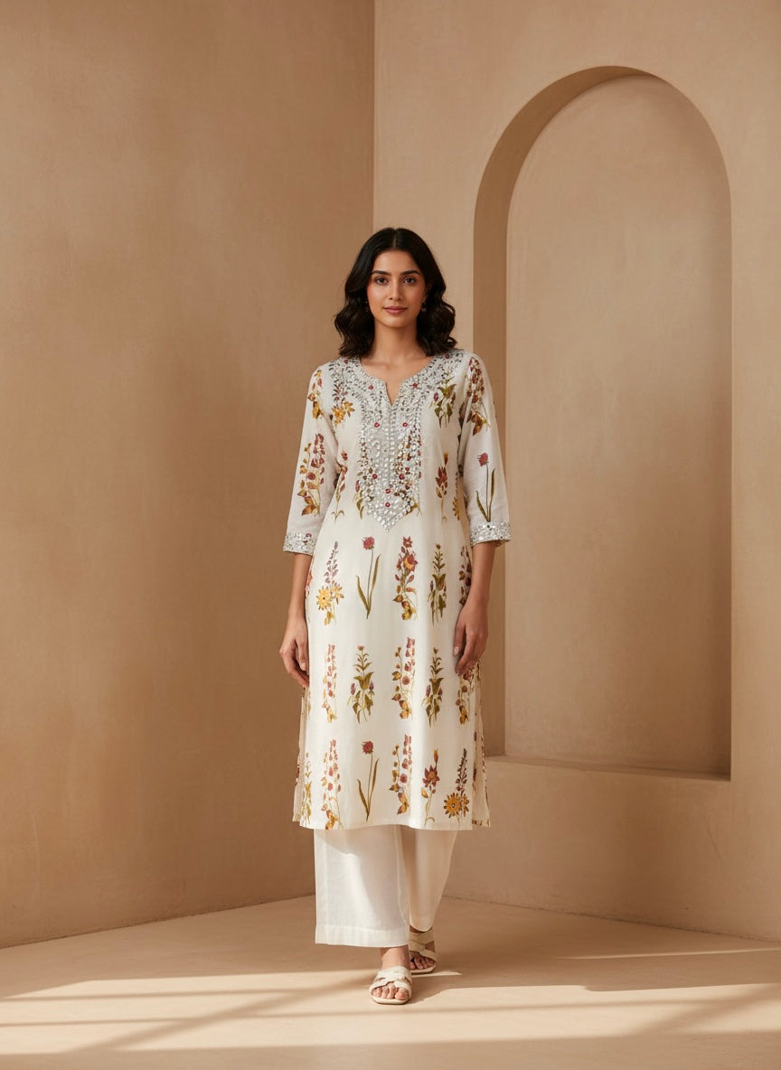 Premium Pure Cotton Straight Suit Set with Chandi Jari Kadai & Designer Dupatta Set Of 3 Peices