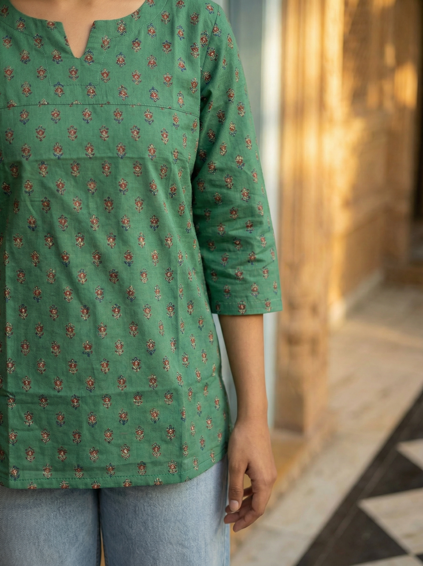 Forest Butti Blockprint premium Cotton Short Kurti
