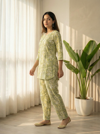 Meadow Bloom Cotton Co-ord Set
Sage Green · Floral Block Print · 2-Piece Set