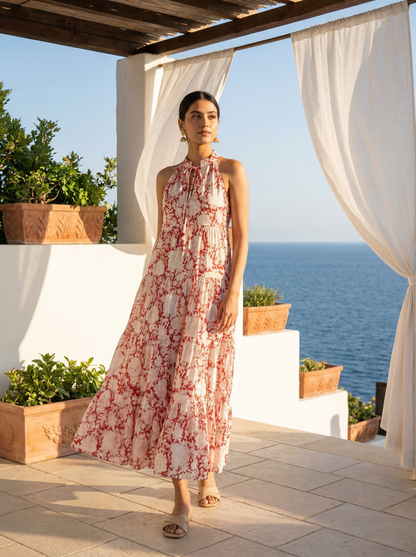 Terra Floral Tiered Halter Maxi Dress