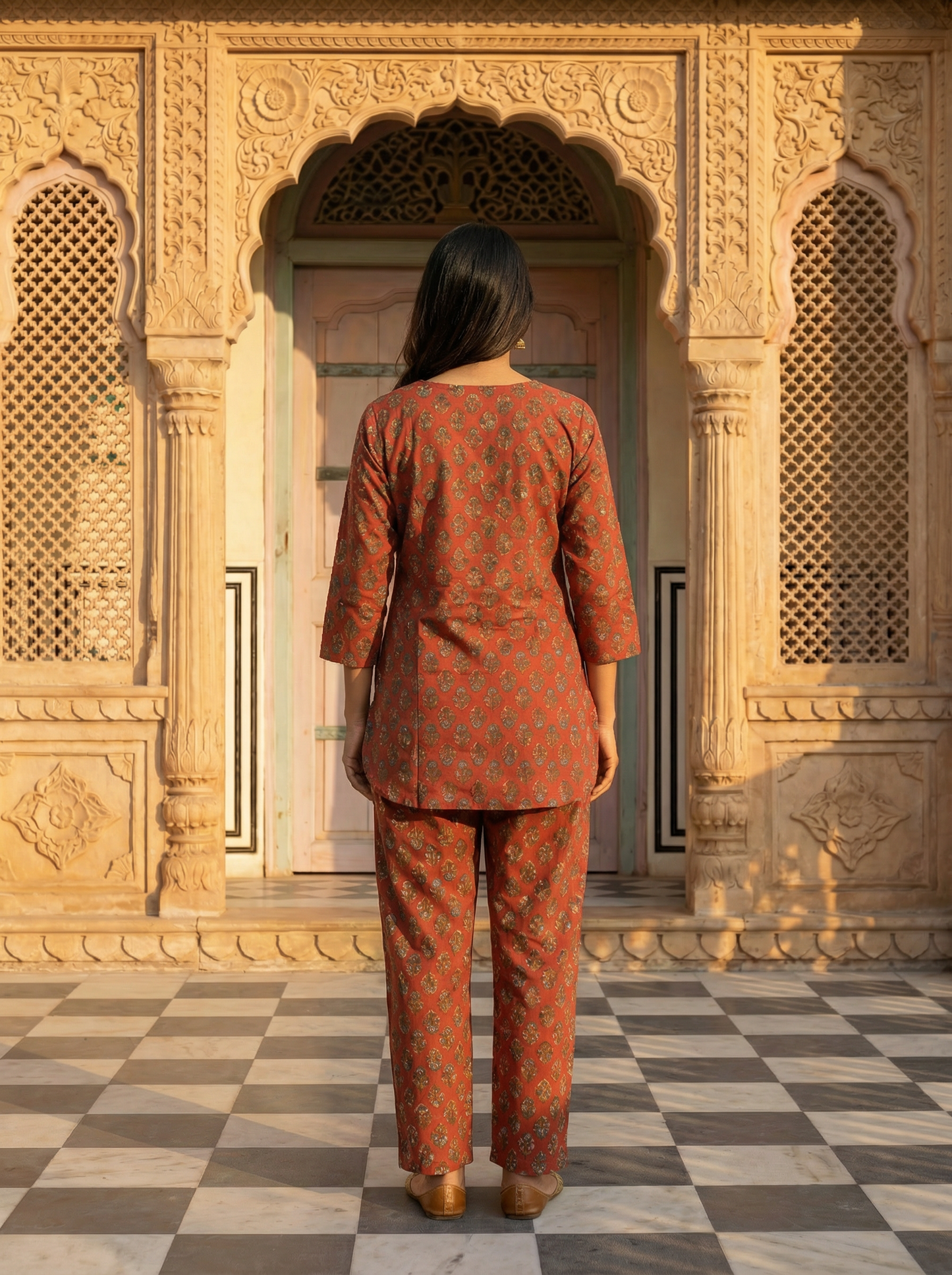 Soft Terracotta Mughal Leaf Butti Block Print Co-ord Set