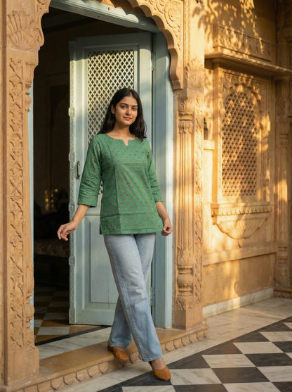 Forest Butti Blockprint premium Cotton Short Kurti