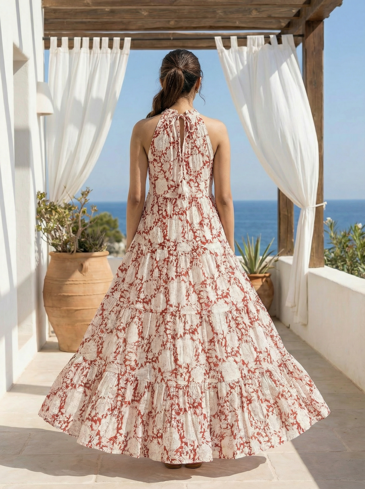 Terra Floral Tiered Halter Maxi Dress