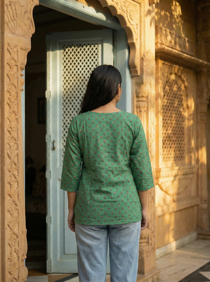 Forest Butti Blockprint premium Cotton Short Kurti
