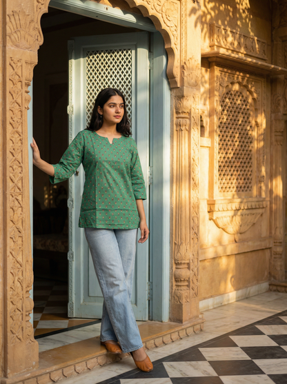 Forest Butti Blockprint premium Cotton Short Kurti