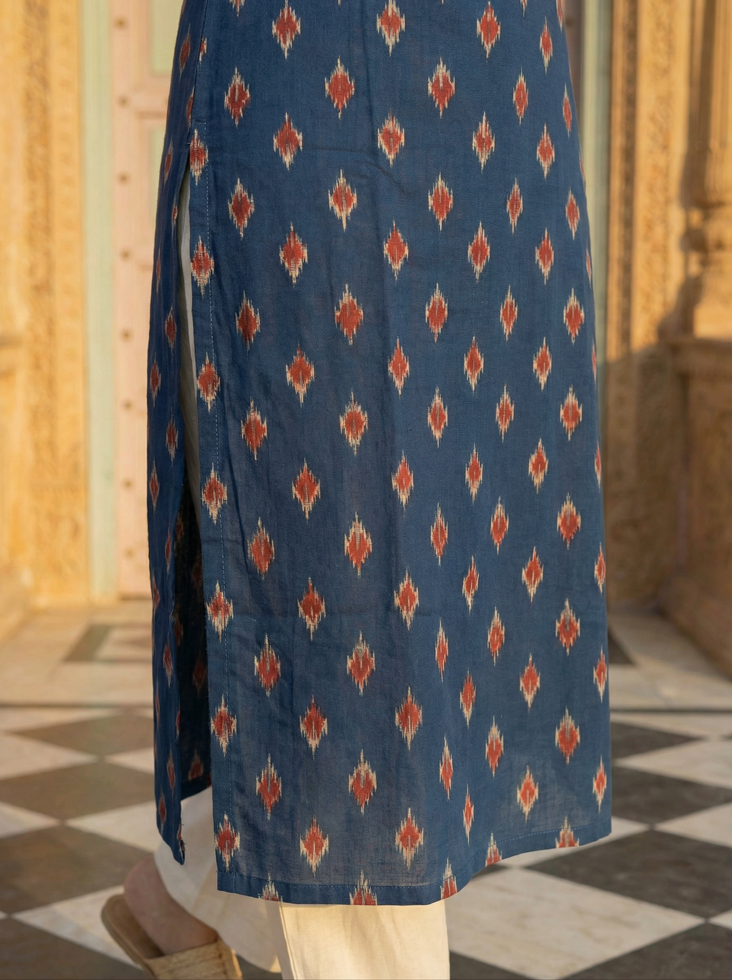 Indigo Premium Cotton Ikat Straight Kurti