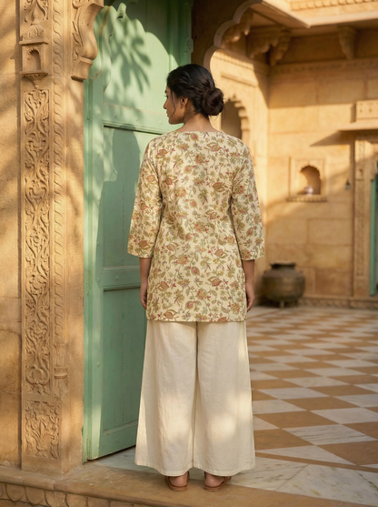 Ivory Jaal Floral Premium Cotton Short Kurti