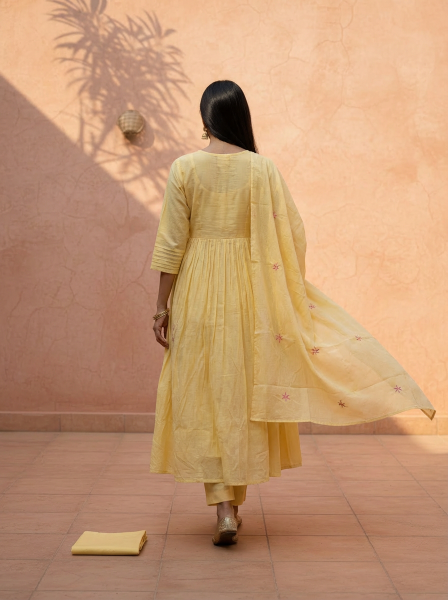 Pastel Yellow Premium Anarkali Suit Set of 3 Peices