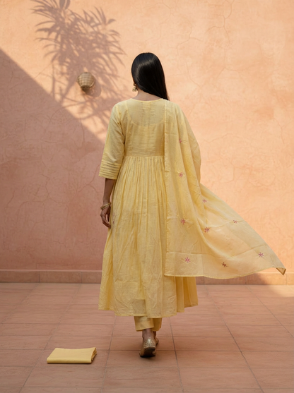 Pastel Yellow Premium Anarkali Suit Set of 3 Peices