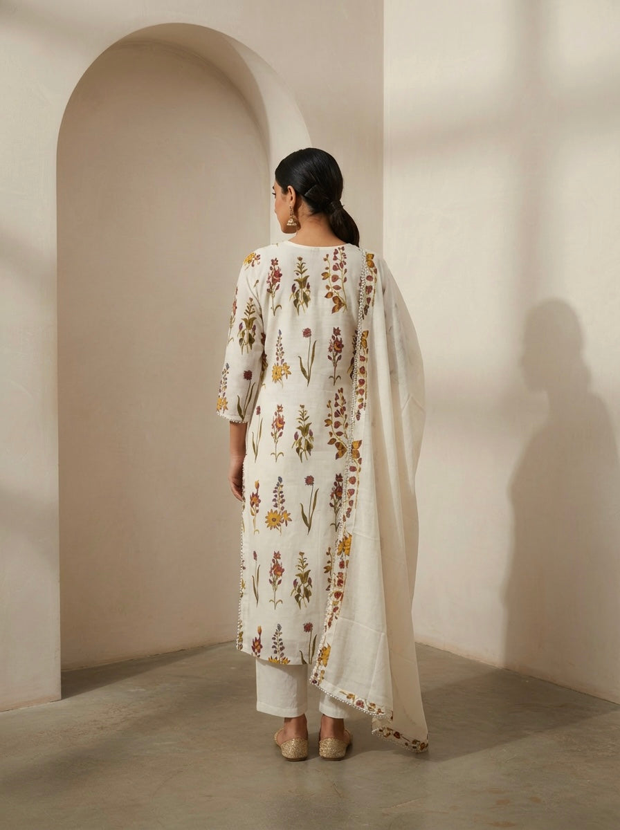 Premium Pure Cotton Straight Suit Set with Chandi Jari Kadai & Designer Dupatta Set Of 3 Peices