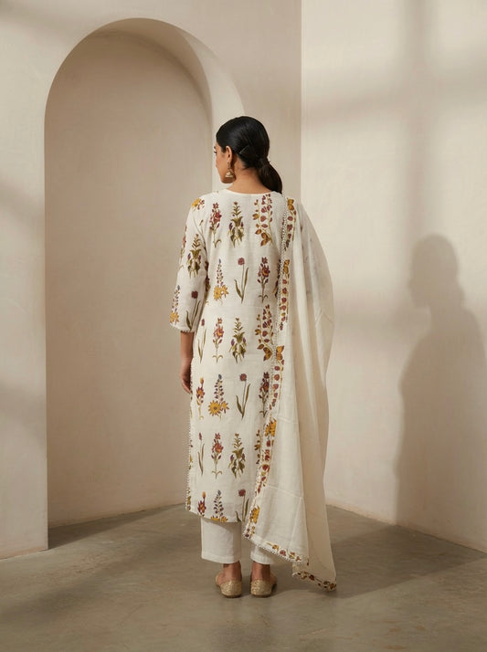 Premium Pure Cotton Straight Suit Set with Chandi Jari Kadai & Designer Dupatta Set Of 3 Peices