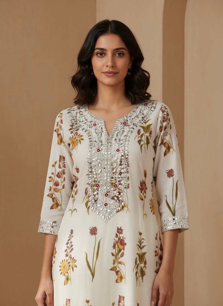 Premium Pure Cotton Straight Suit Set with Chandi Jari Kadai & Designer Dupatta Set Of 3 Peices