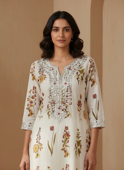 Premium Pure Cotton Straight Suit Set with Chandi Jari Kadai & Designer Dupatta Set Of 3 Peices